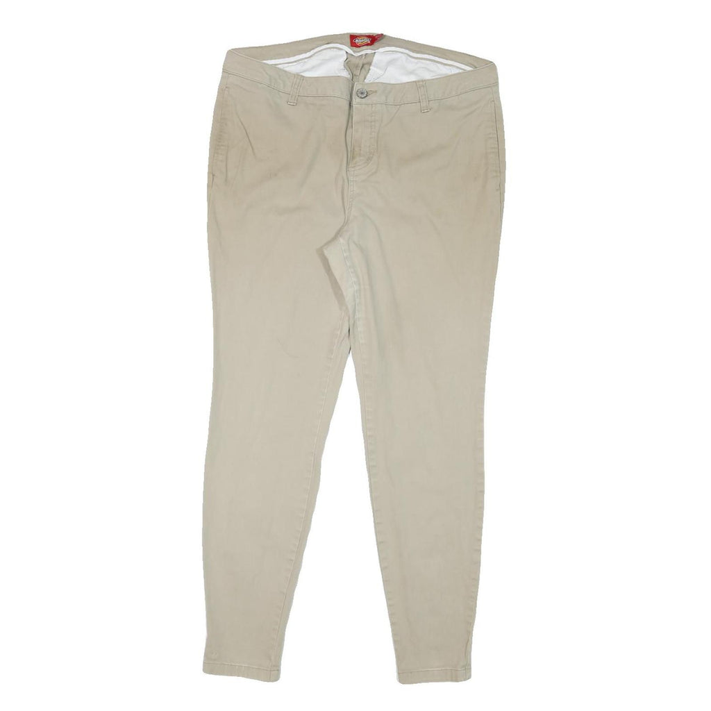 DICKIES Womens Slim Beige Cotton Blend Trousers W34 L28 Zip Pockets Classic