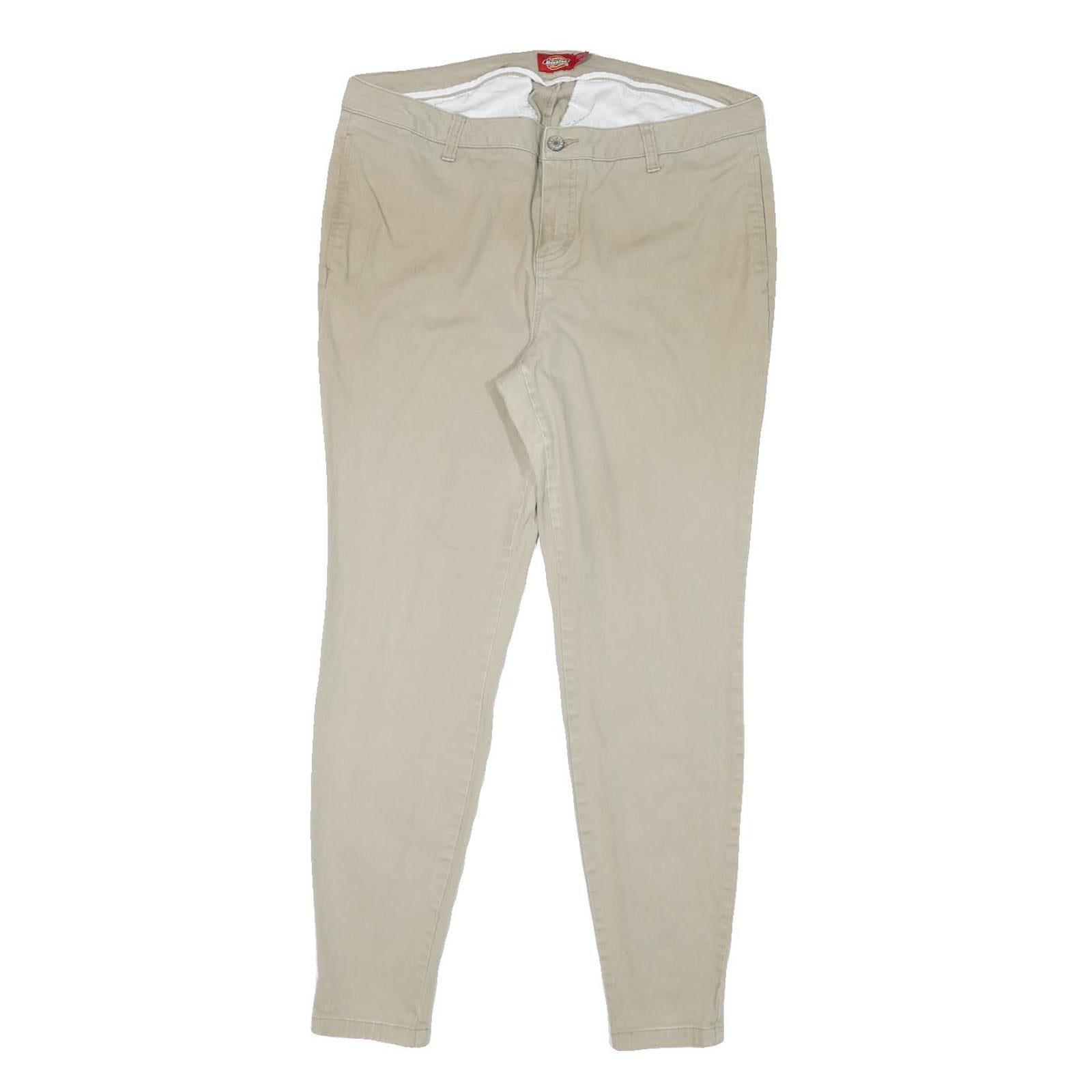 DICKIES Womens Slim Beige Cotton Blend Trousers W34 L28 Zip Pockets Classic
