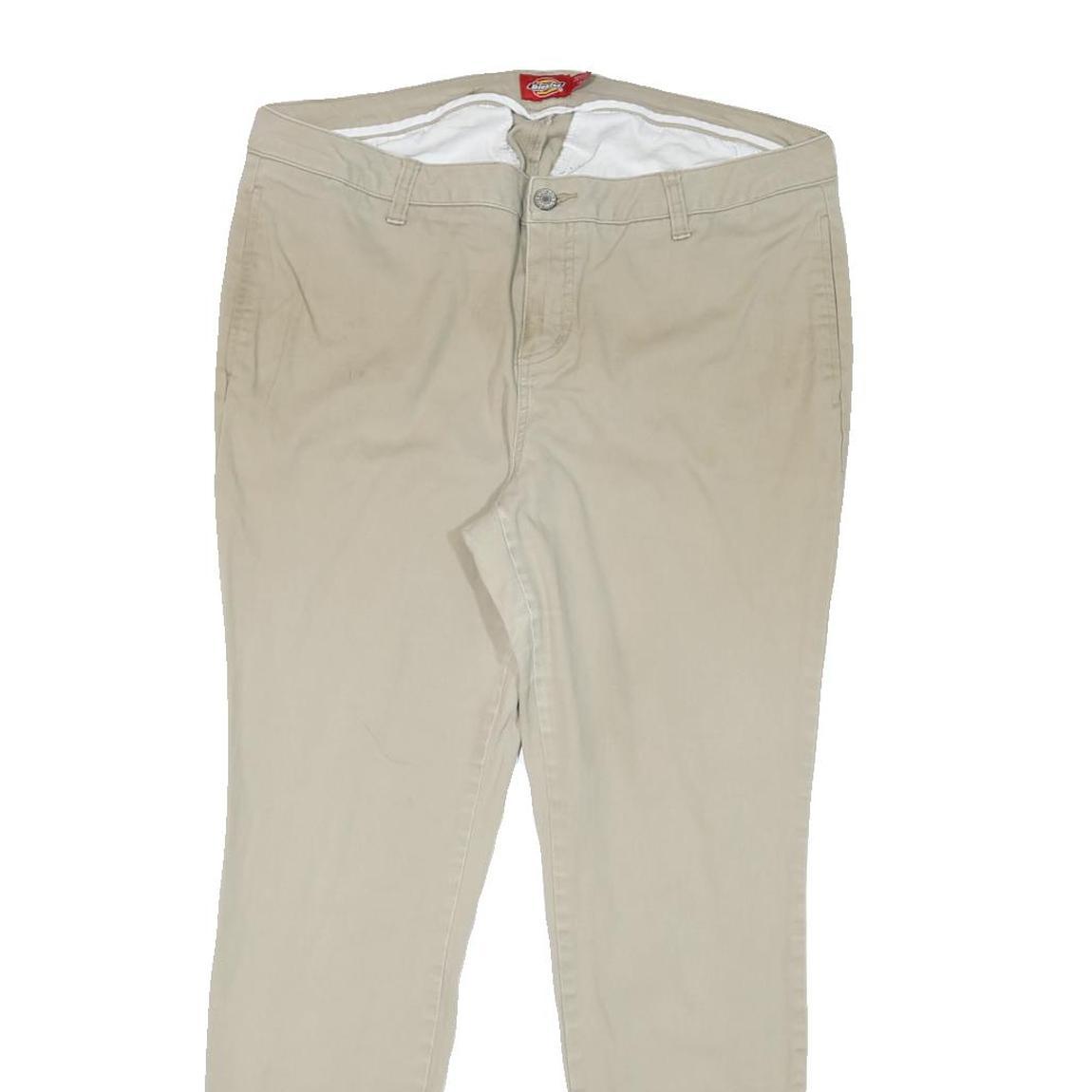 DICKIES Womens Slim Beige Cotton Blend Trousers W34 L28 Zip Pockets Classic