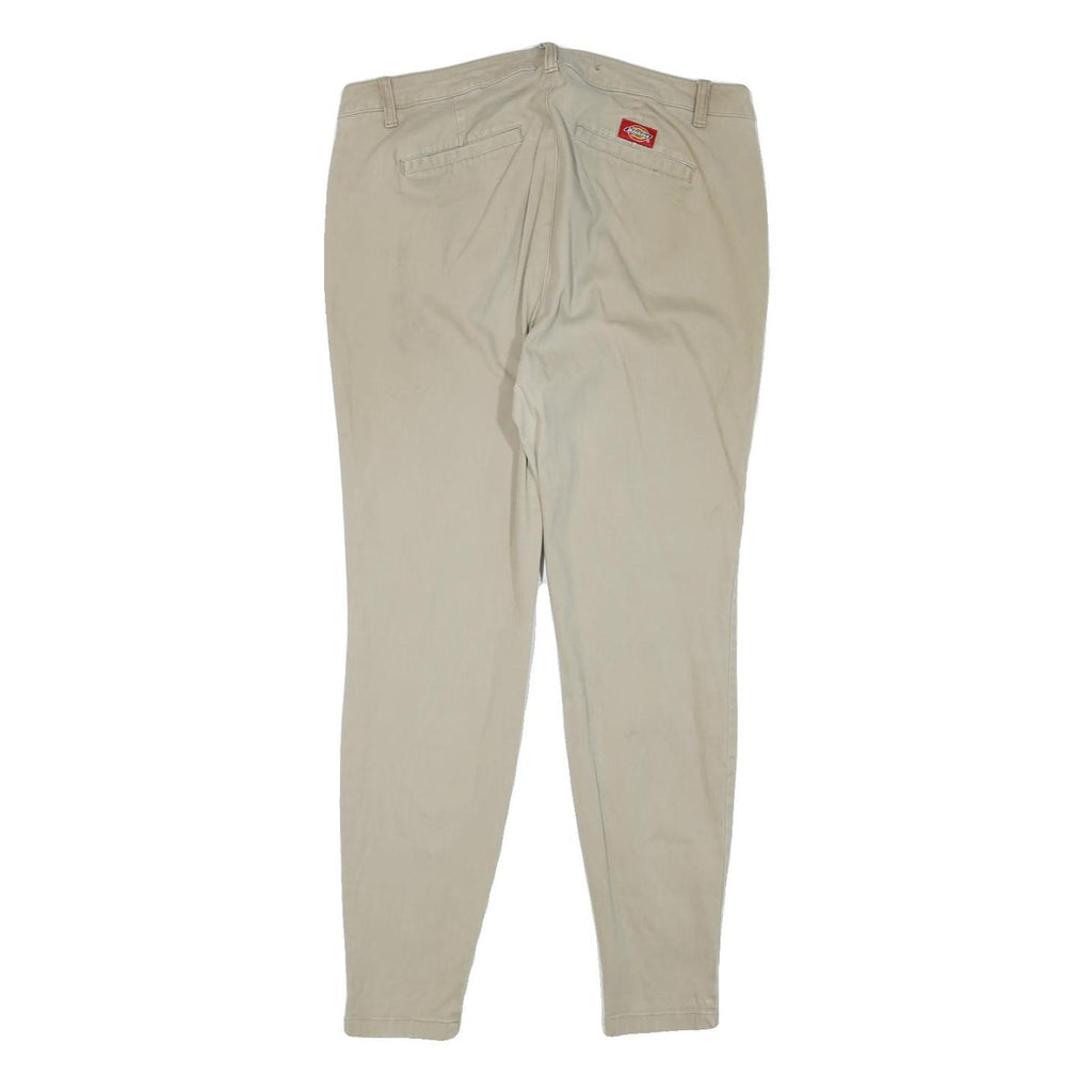 DICKIES Womens Slim Beige Cotton Blend Trousers W34 L28 Zip Pockets Classic