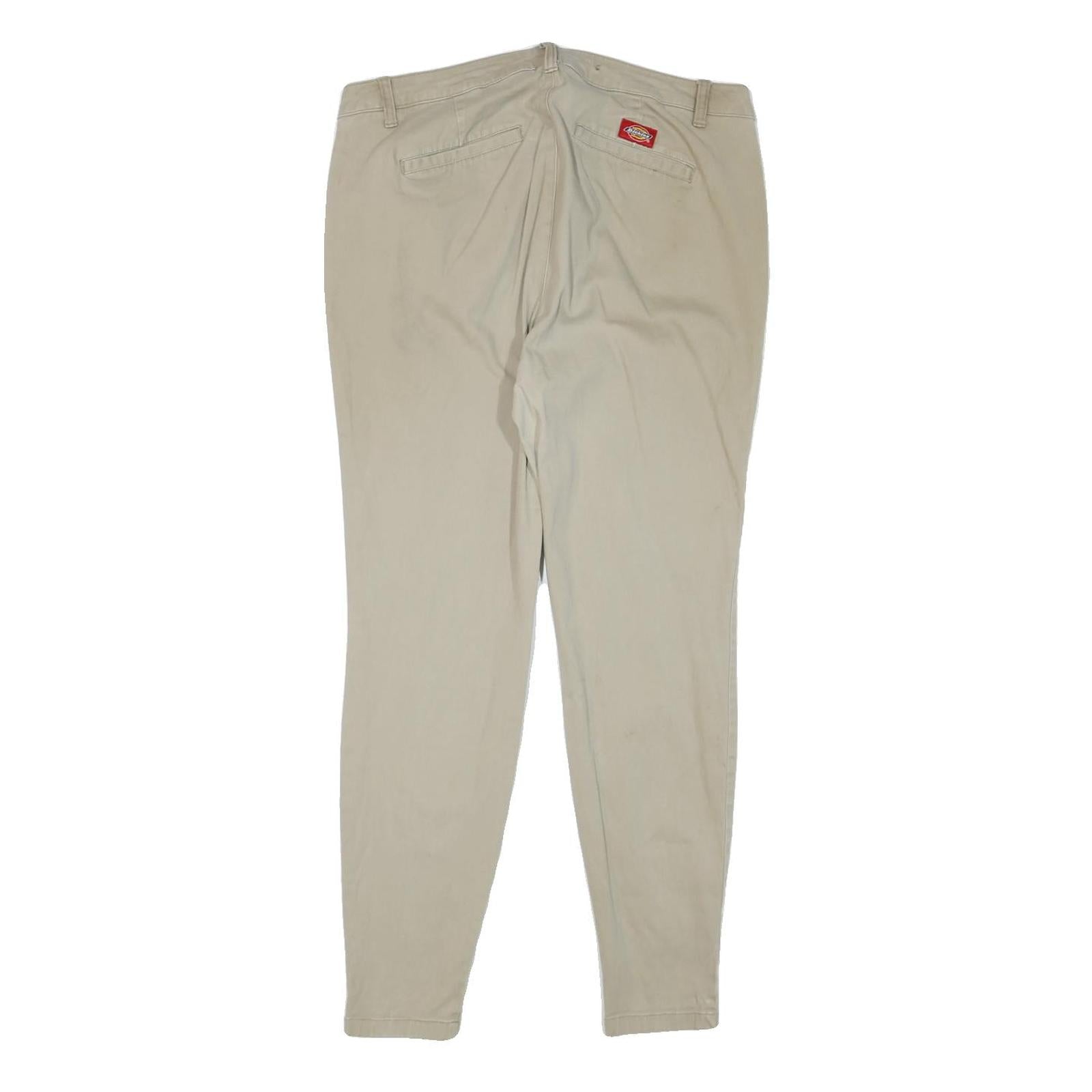 DICKIES Womens Slim Beige Cotton Blend Trousers W34 L28 Zip Pockets Classic