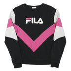 FILA Womens Black & Pink Colourblock Crew Neck S Sweatshirt Cotton Blend