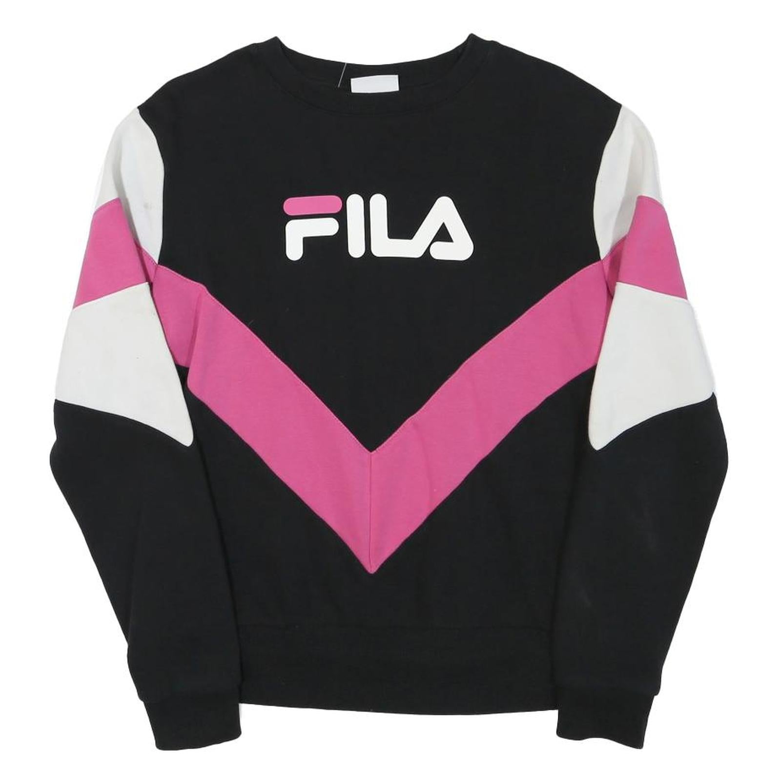 FILA Womens Black & Pink Colourblock Crew Neck S Sweatshirt Cotton Blend