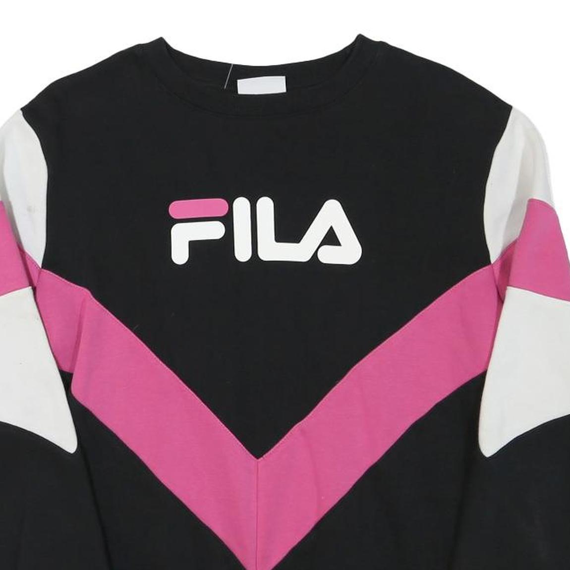 FILA Womens Black & Pink Colourblock Crew Neck S Sweatshirt Cotton Blend