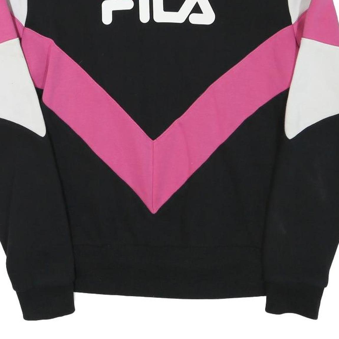 FILA Womens Black & Pink Colourblock Crew Neck S Sweatshirt Cotton Blend