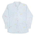 Mens Light Blue Cotton Blend Pattern Shirt M Casual Button-Up Long Sleeve