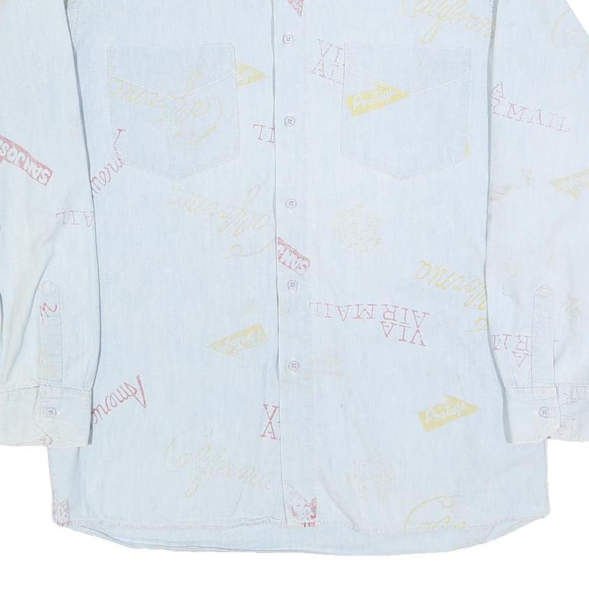 Mens Light Blue Cotton Blend Pattern Shirt M Casual Button-Up Long Sleeve