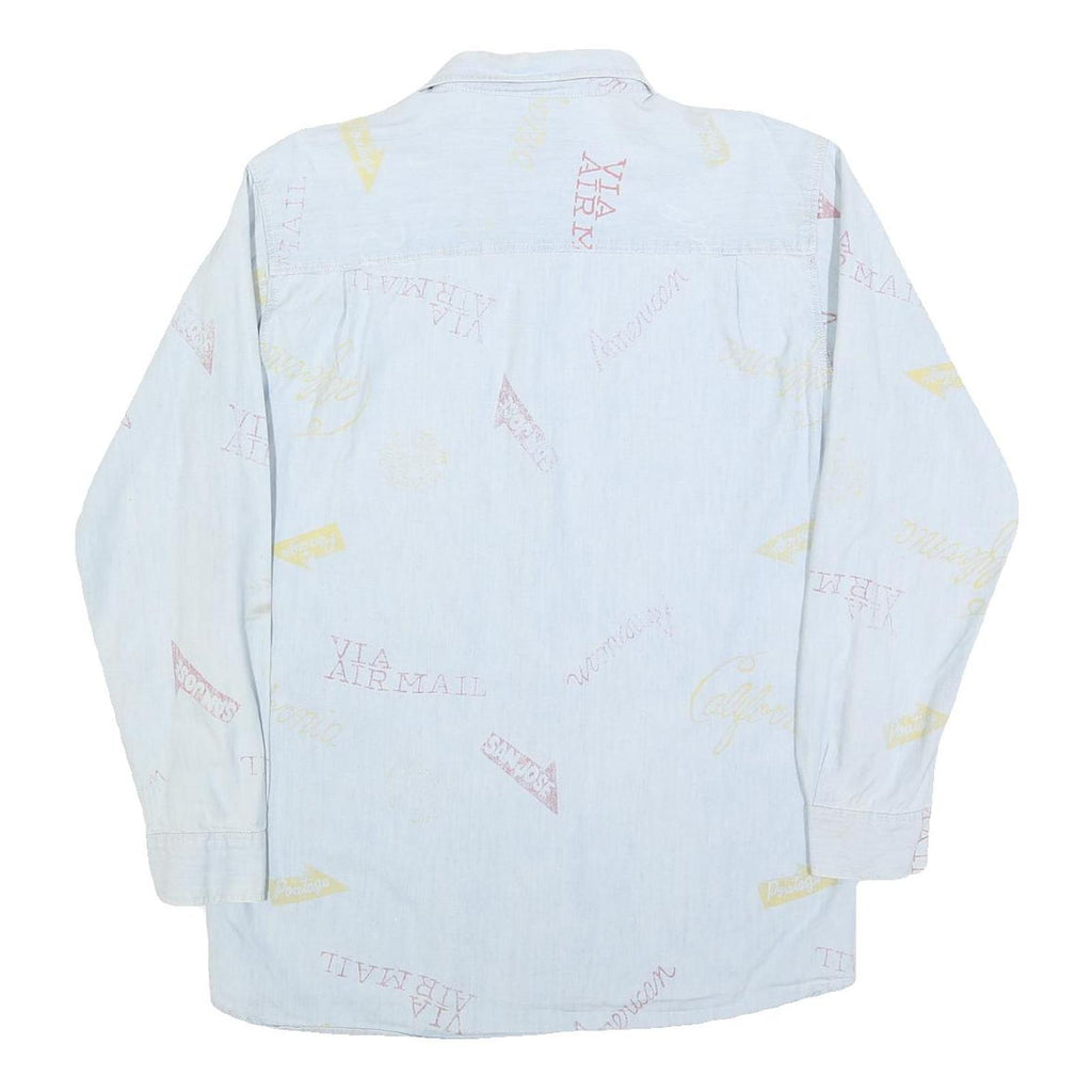 Mens Light Blue Cotton Blend Pattern Shirt M Casual Button-Up Long Sleeve