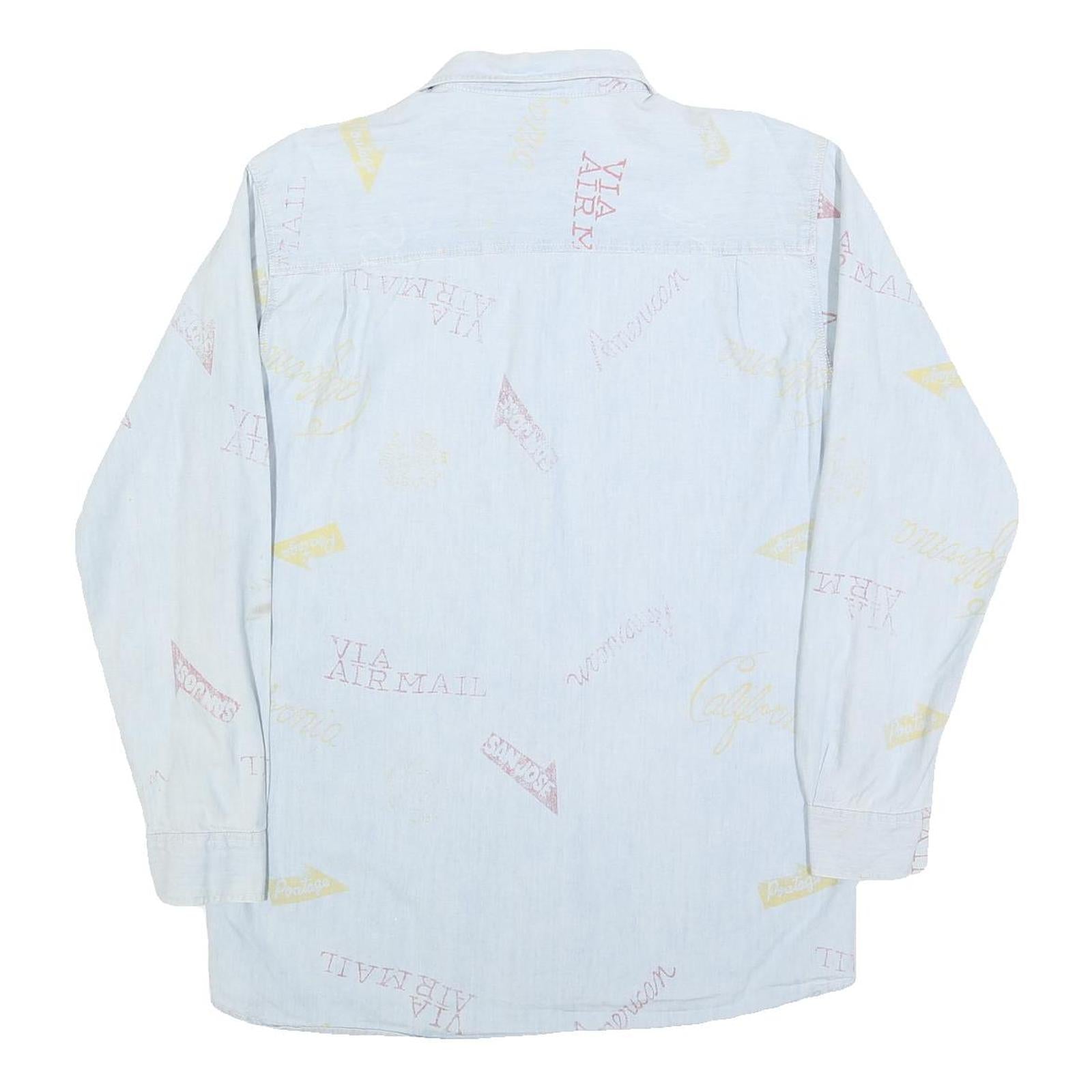 Mens Light Blue Cotton Blend Pattern Shirt M Casual Button-Up Long Sleeve