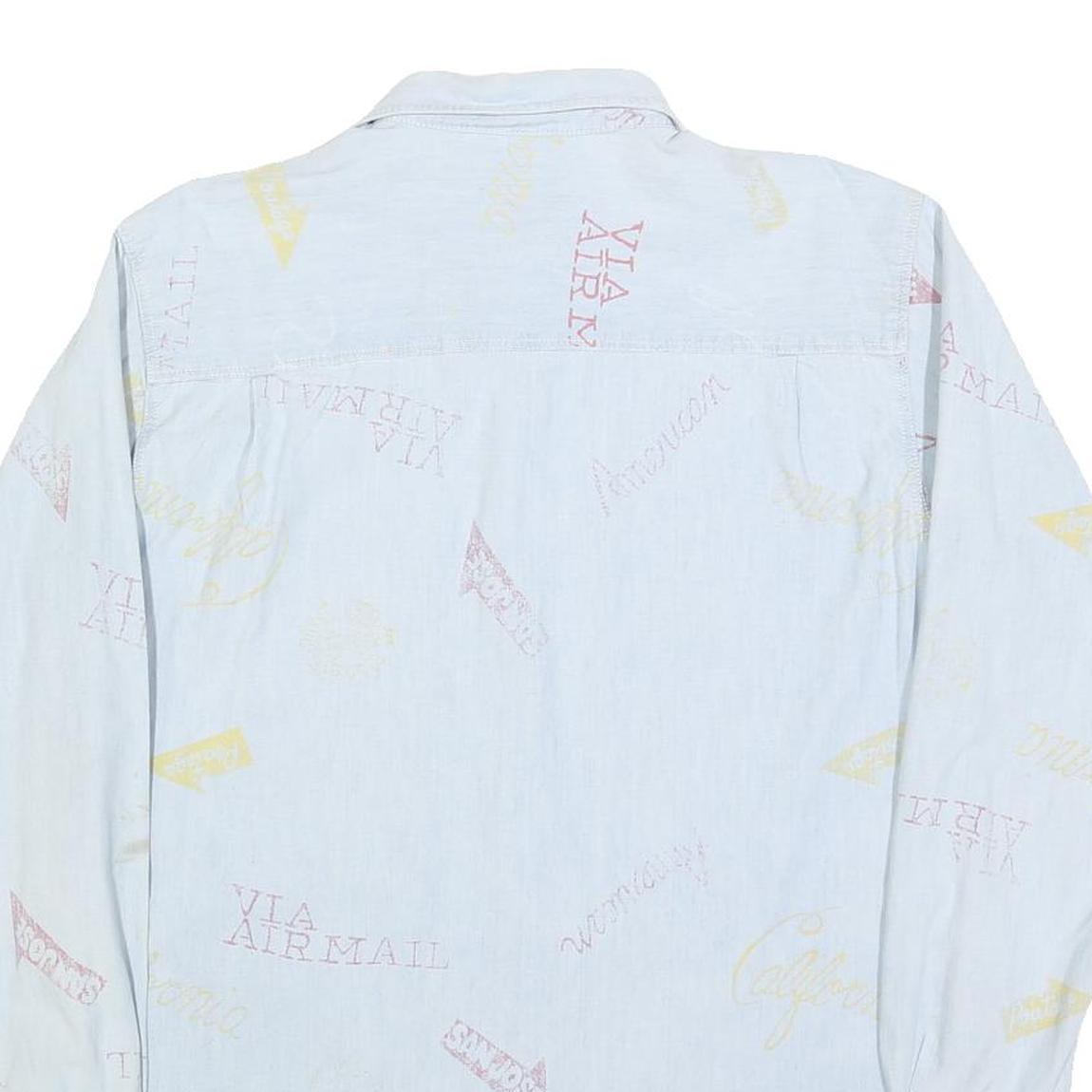 Mens Light Blue Cotton Blend Pattern Shirt M Casual Button-Up Long Sleeve