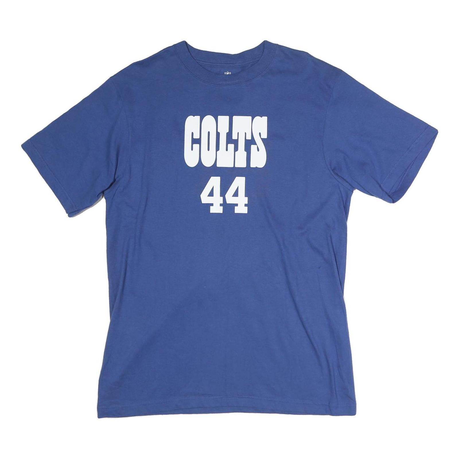 NFL Mens Blue Colts 44 Clark Graphic T-Shirt L Short Sleeve Crew Neck Cotton