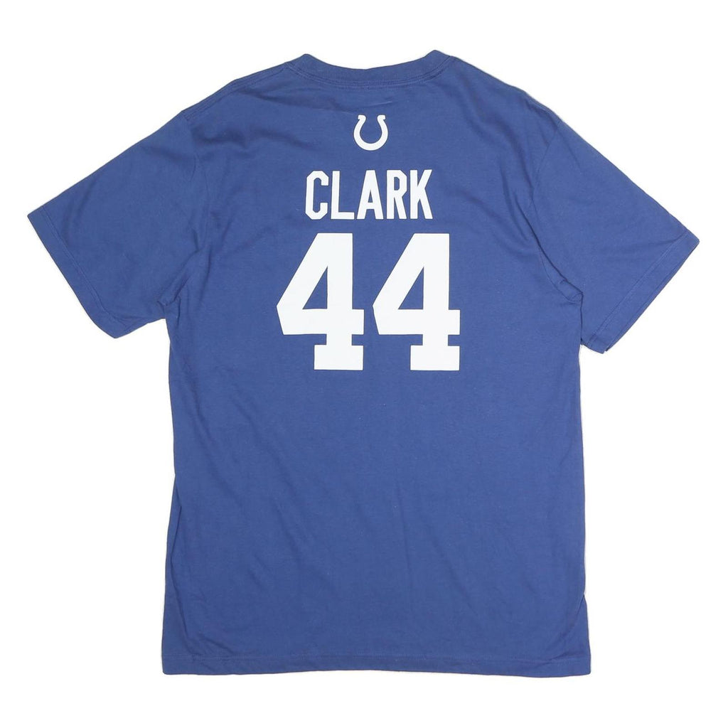 NFL Mens Blue Colts 44 Clark Graphic T-Shirt L Short Sleeve Crew Neck Cotton