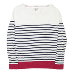 TOMMY HILFIGER Womens White & Navy Striped Plain Cotton Blend Jumper S Casual