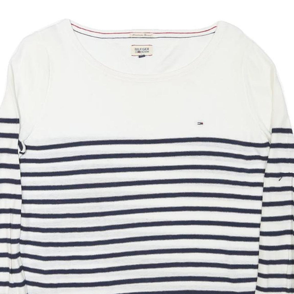 TOMMY HILFIGER Womens White & Navy Striped Plain Cotton Blend Jumper S Casual