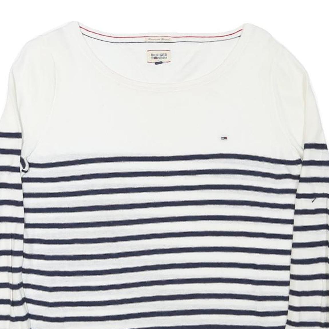 TOMMY HILFIGER Womens White & Navy Striped Plain Cotton Blend Jumper S Casual