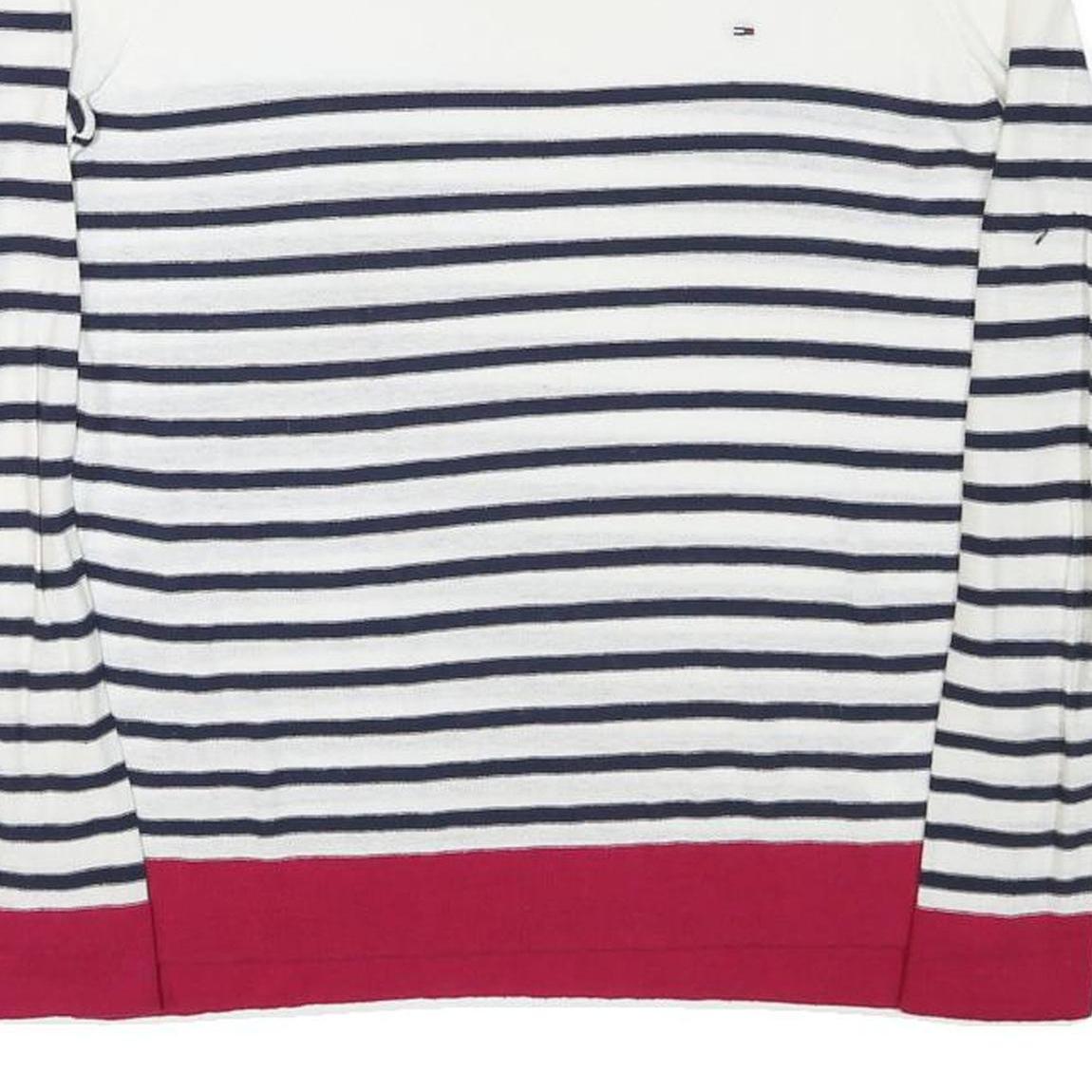 TOMMY HILFIGER Womens White & Navy Striped Plain Cotton Blend Jumper S Casual