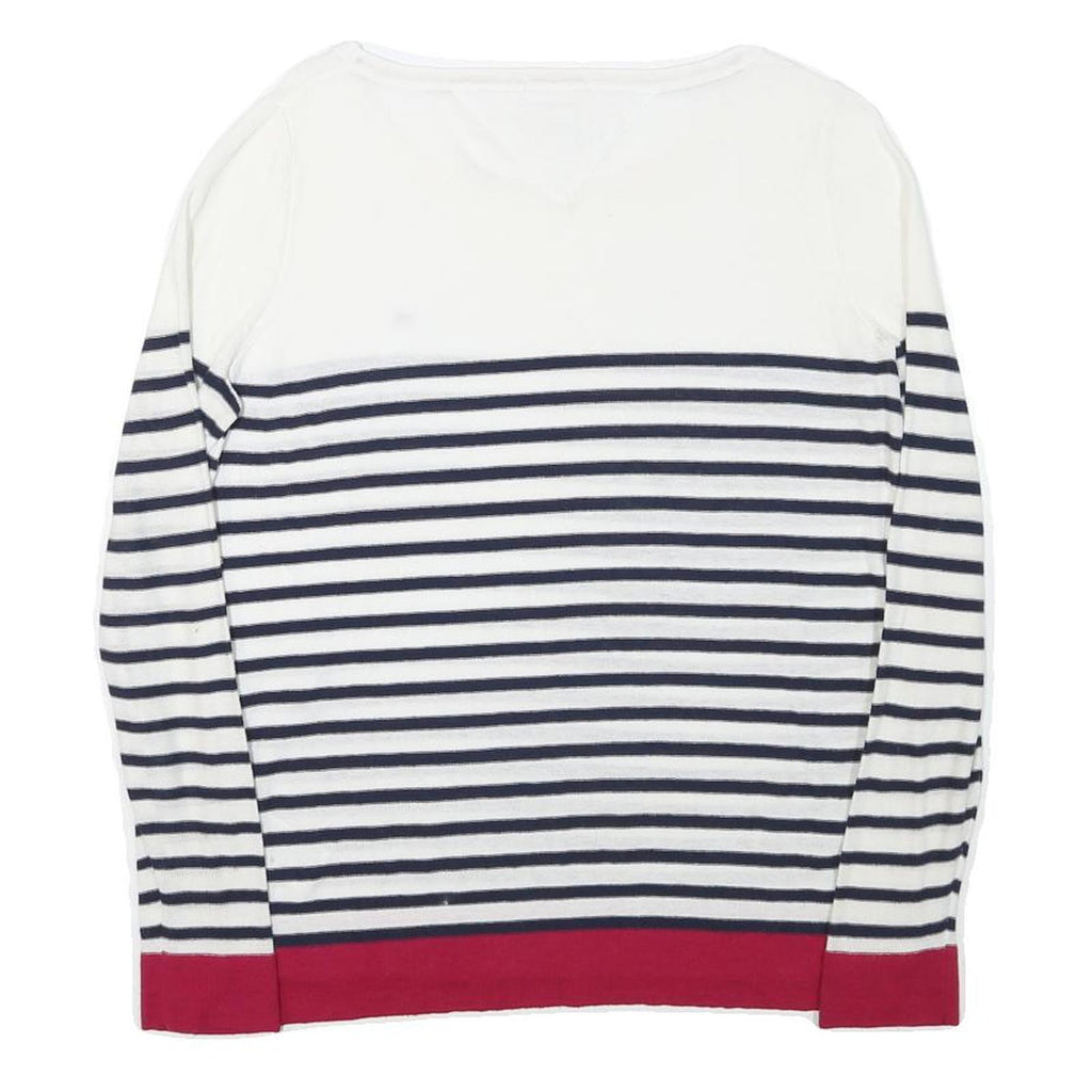 TOMMY HILFIGER Womens White & Navy Striped Plain Cotton Blend Jumper S Casual
