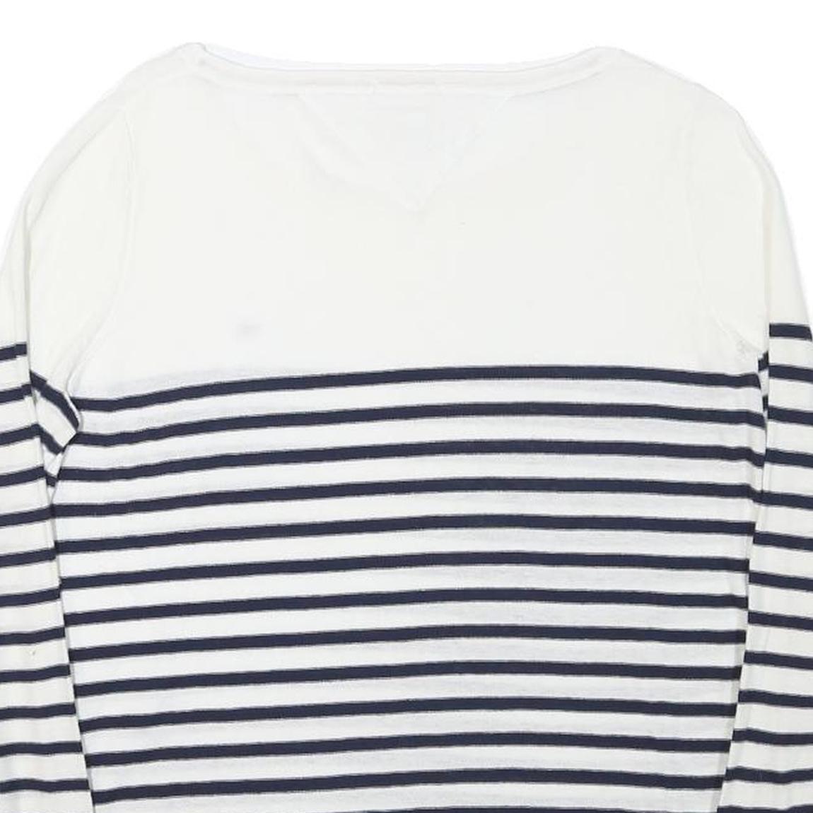TOMMY HILFIGER Womens White & Navy Striped Plain Cotton Blend Jumper S Casual