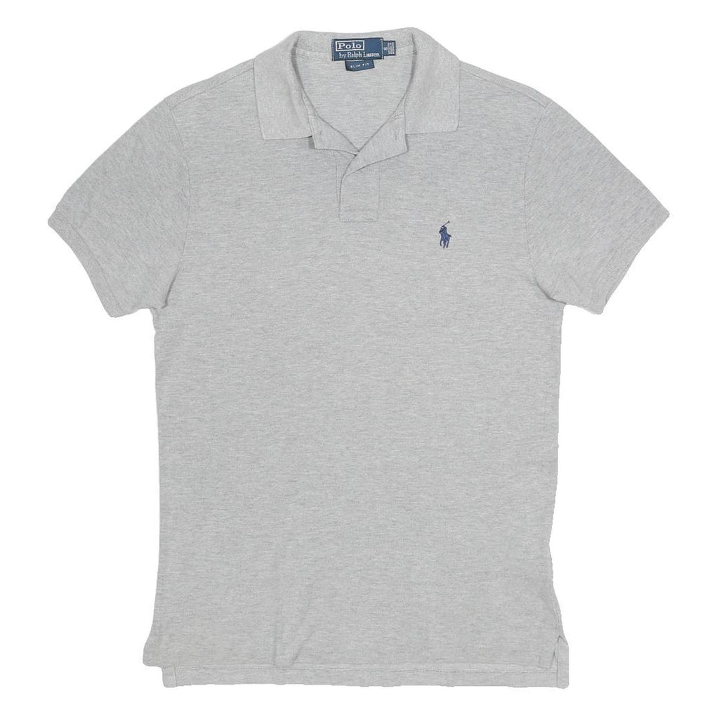 POLO RALPH LAUREN Mens Grey Short Sleeve Plain Polo Shirt S Slim Fit Cotton