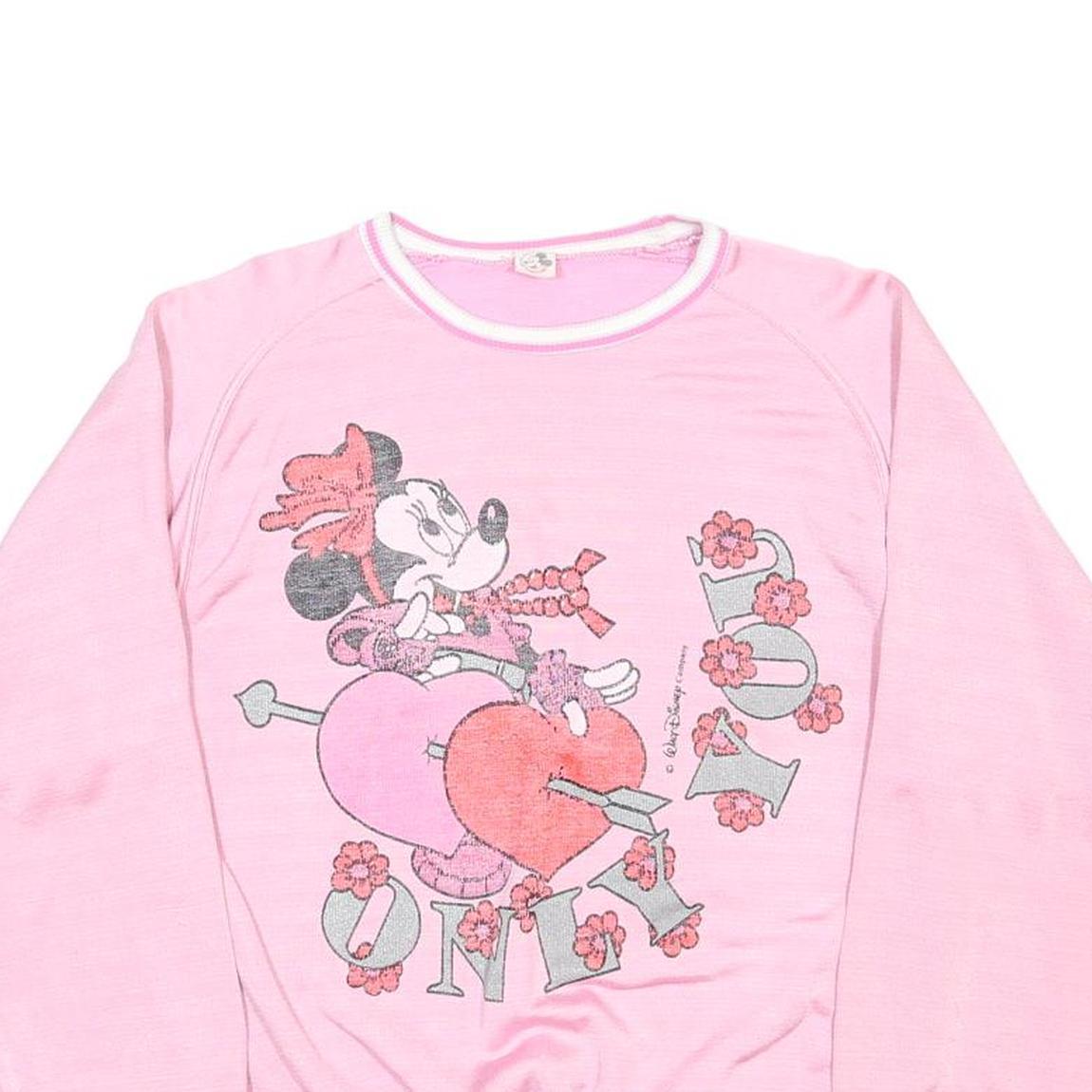 WALT DISNEY COMPANY Womens Pink Minnie Mouse Crew Neck S 80's Vintage Character