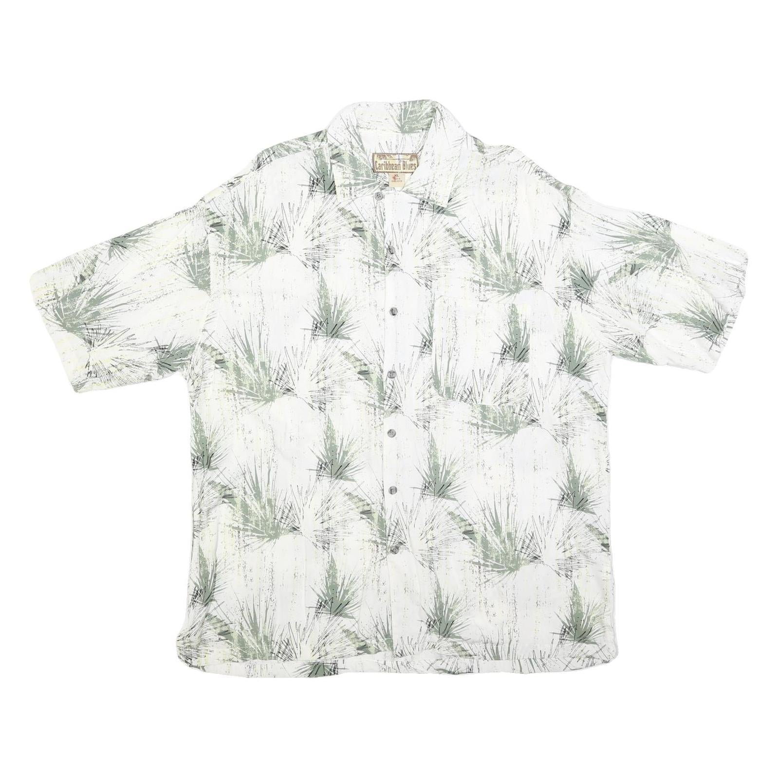 CARIBBEAN BLUES Mens White & Green Pattern Shirt XL Relaxed Fit Lightweight