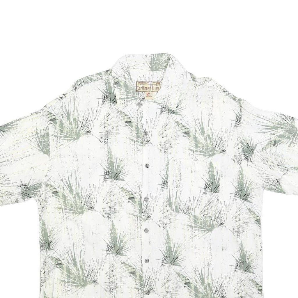 CARIBBEAN BLUES Mens White & Green Pattern Shirt XL Relaxed Fit Lightweight
