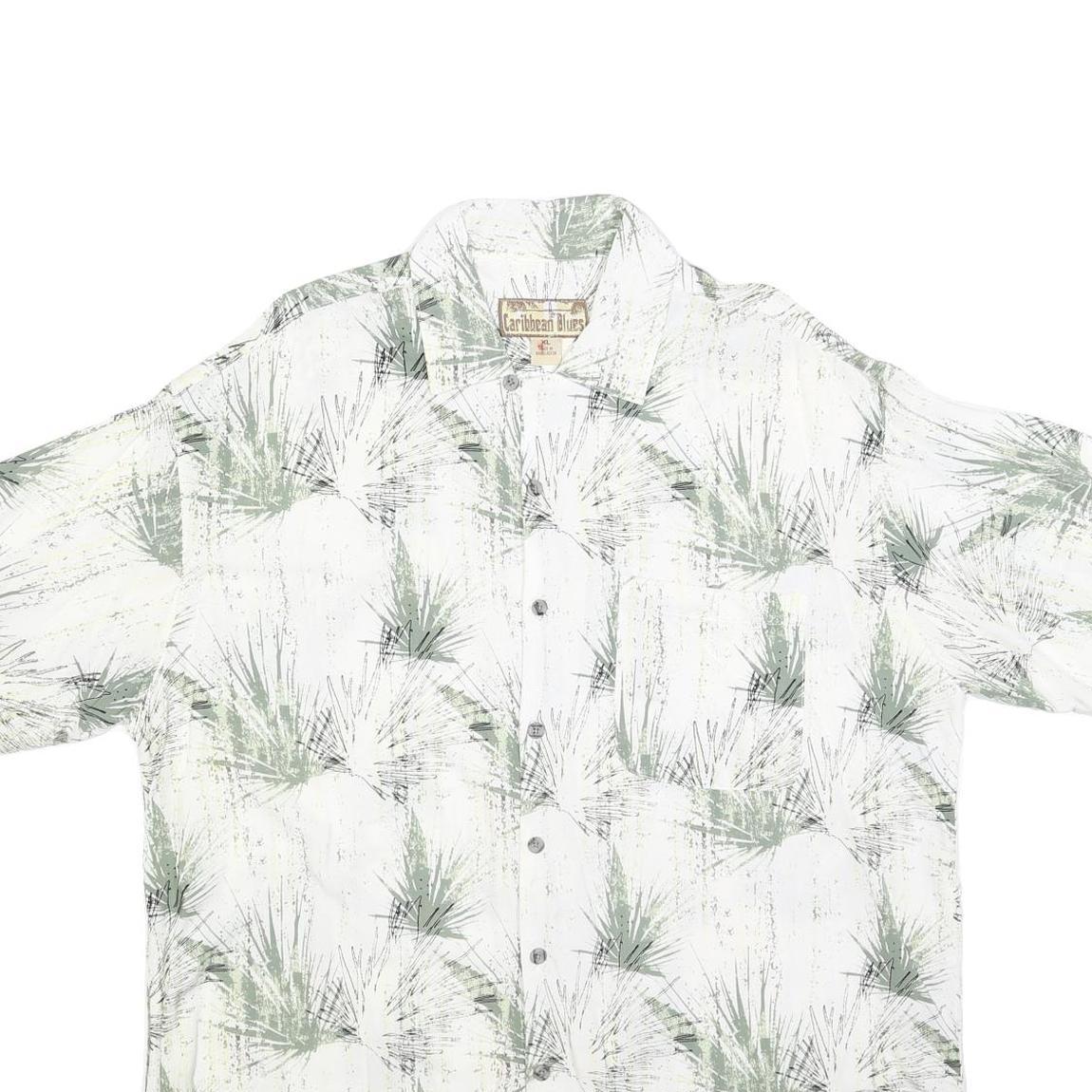 CARIBBEAN BLUES Mens White & Green Pattern Shirt XL Relaxed Fit Lightweight