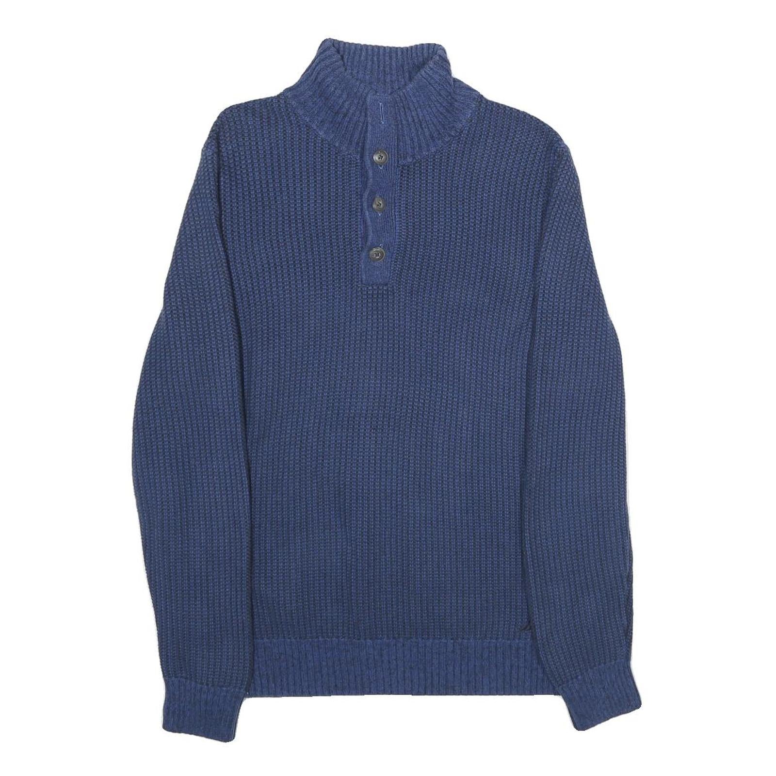 NAUTICA Mens Blue Plain Pullover Crew Neck Cotton Jumper M Casual Knitwear