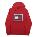 TOMMY HILFIGER Mens Red Cotton Blend Hoodie L Logo Patch Pullover Sweatshirt