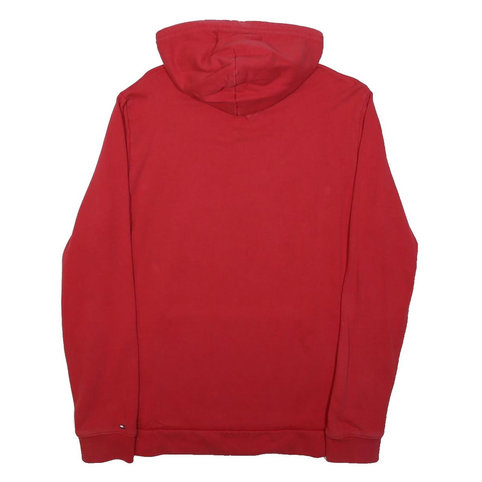 TOMMY HILFIGER Mens Red Cotton Blend Hoodie L Logo Patch Pullover Sweatshirt