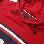 TOMMY HILFIGER Mens Red Cotton Blend Hoodie L Logo Patch Pullover Sweatshirt