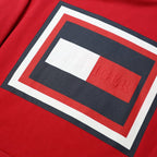 TOMMY HILFIGER Mens Red Cotton Blend Hoodie L Logo Patch Pullover Sweatshirt