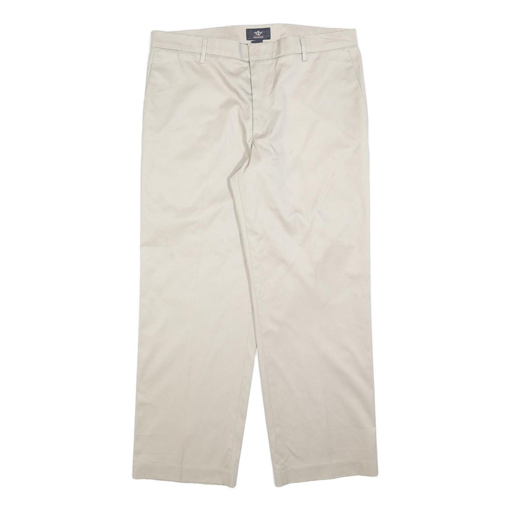 DOCKERS Mens Cotton Blend Beige Relaxed Straight Trousers W36 L29 Classic Fit