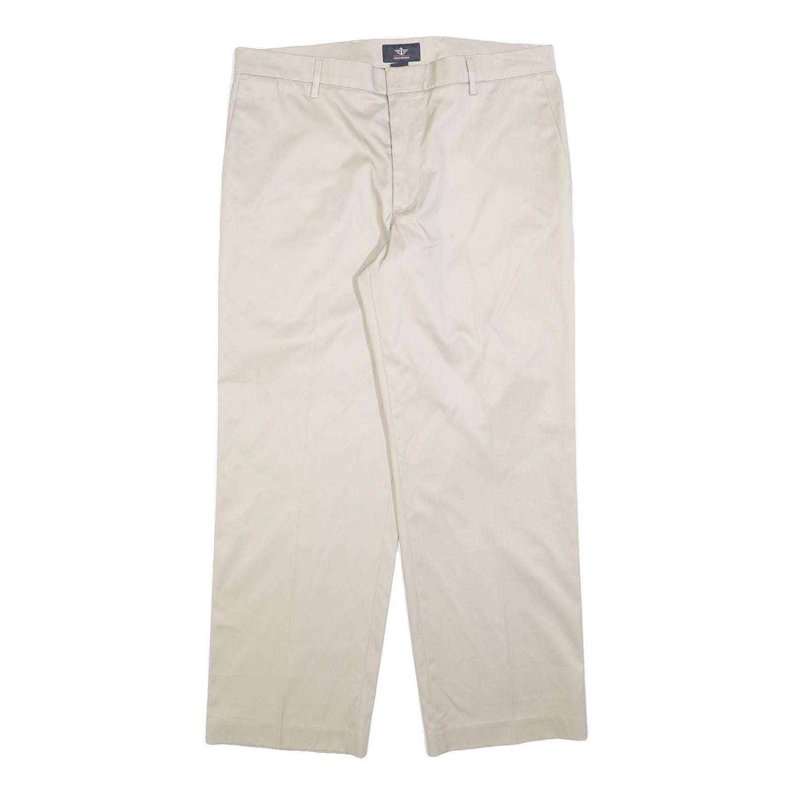 DOCKERS Mens Cotton Blend Beige Relaxed Straight Trousers W36 L29 Classic Fit