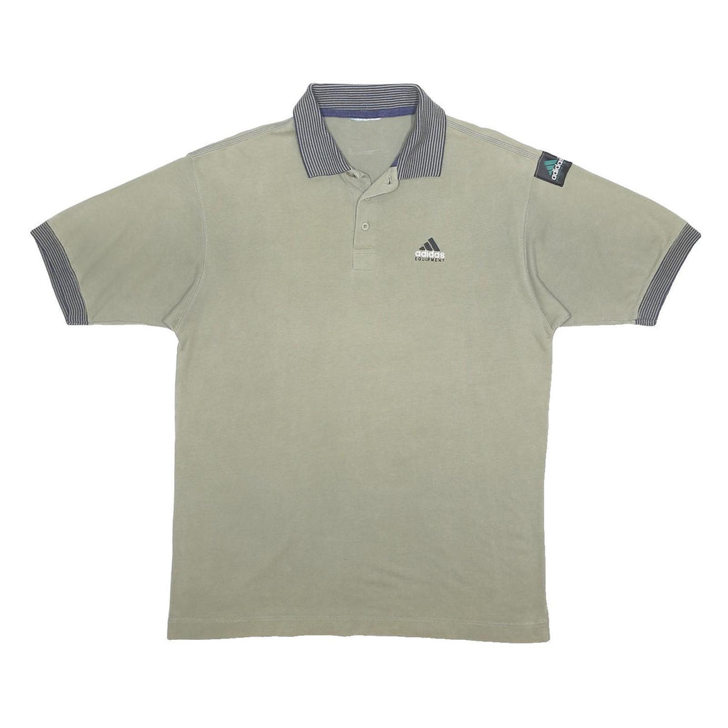 ADIDAS Mens Beige & Grey Basic Polo Shirt L Cotton Blend Stripe Collar Casual