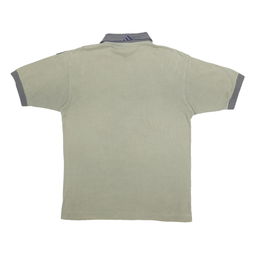 ADIDAS Mens Beige & Grey Basic Polo Shirt L Cotton Blend Stripe Collar Casual