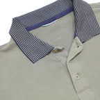 ADIDAS Mens Beige & Grey Basic Polo Shirt L Cotton Blend Stripe Collar Casual