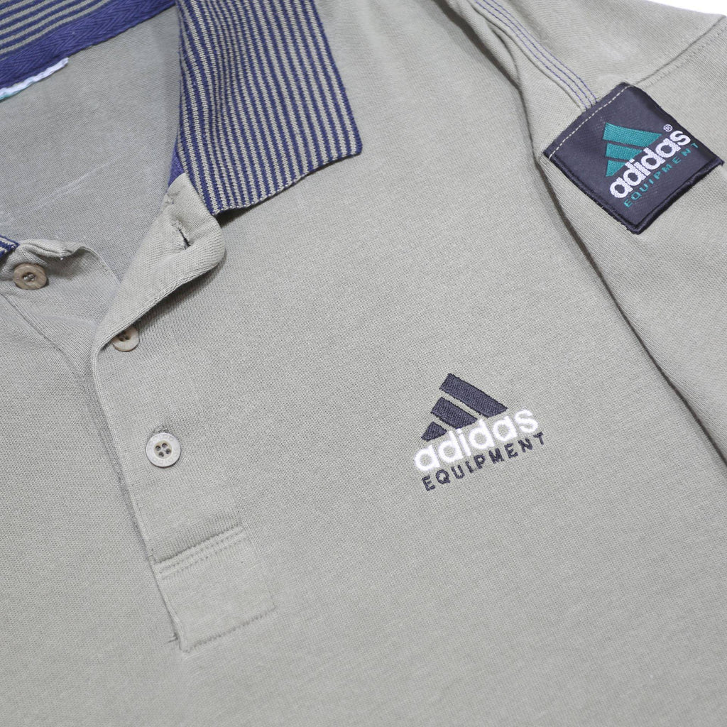 ADIDAS Mens Beige & Grey Basic Polo Shirt L Cotton Blend Stripe Collar Casual