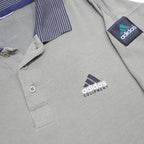 ADIDAS Mens Beige & Grey Basic Polo Shirt L Cotton Blend Stripe Collar Casual