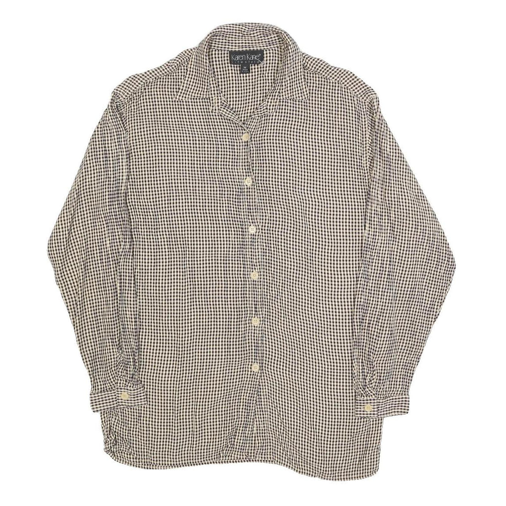KAREN KANE Womens Black & White Checked Shirt Long Sleeve Button Neck M Casual