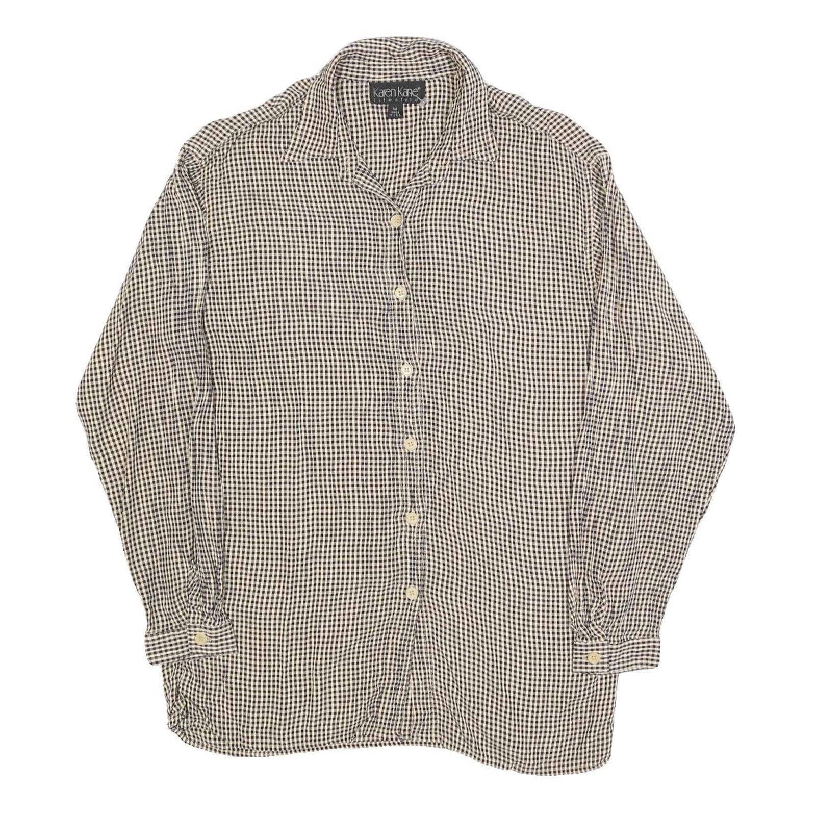 KAREN KANE Womens Black & White Checked Shirt Long Sleeve Button Neck M Casual