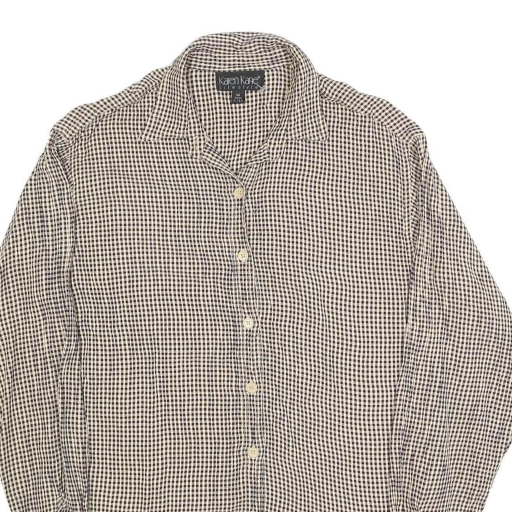 KAREN KANE Womens Black & White Checked Shirt Long Sleeve Button Neck M Casual