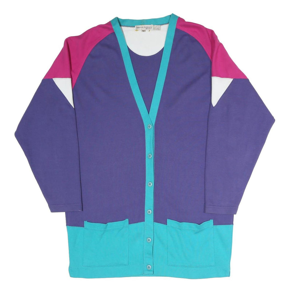 LAUREN HANSEN SPORT Womens Purple & Pink Patterned Button Up Cotton Blend Jumper