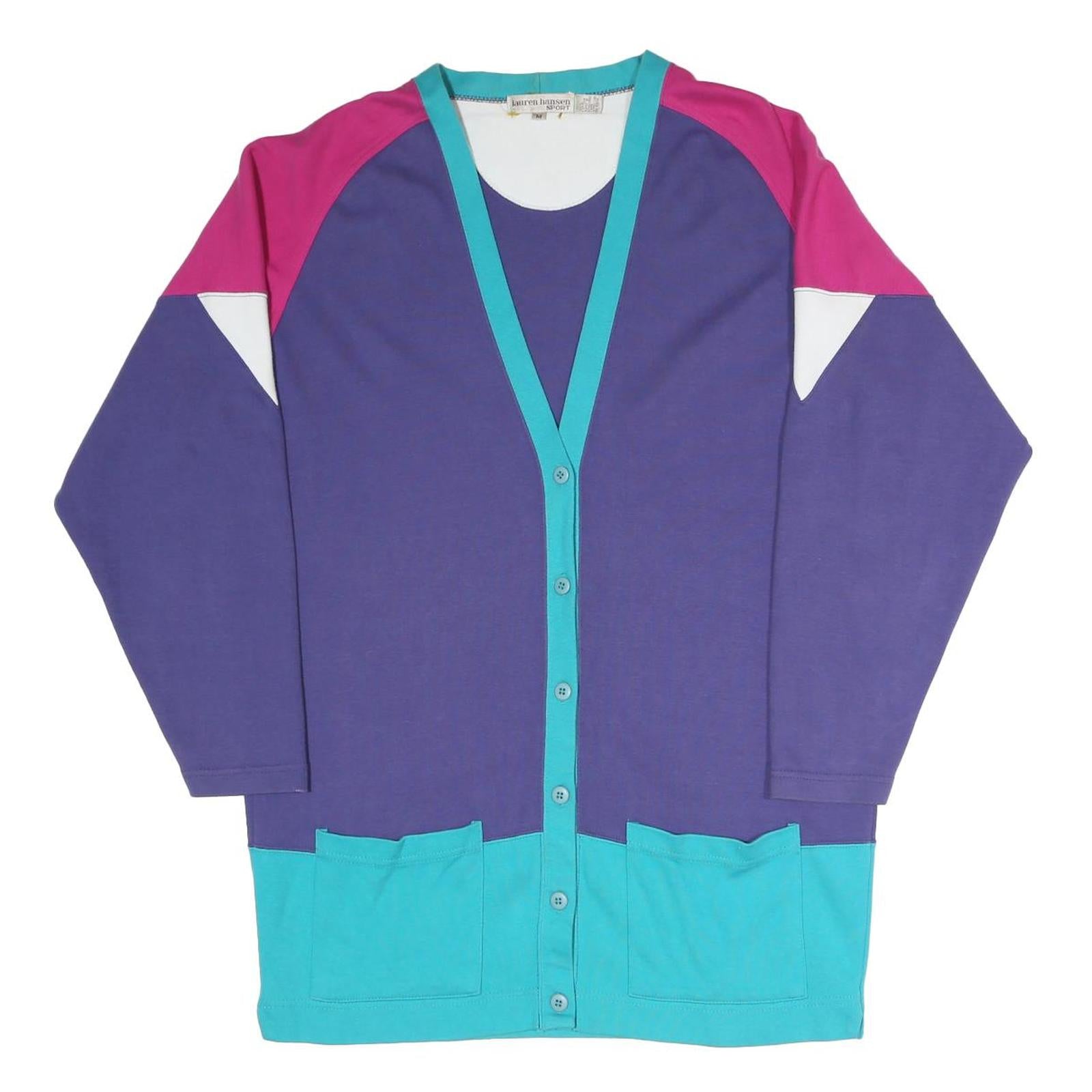 LAUREN HANSEN SPORT Womens Purple & Pink Patterned Button Up Cotton Blend Jumper