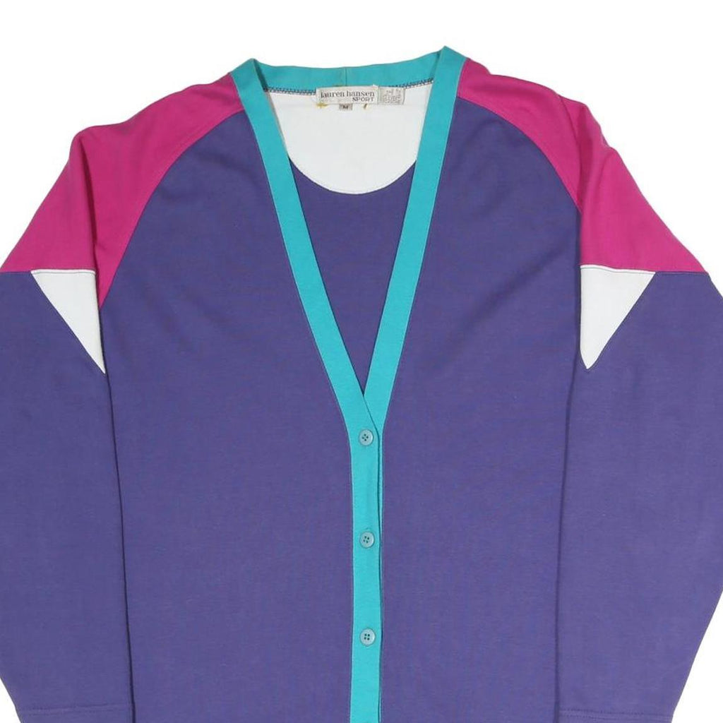 LAUREN HANSEN SPORT Womens Purple & Pink Patterned Button Up Cotton Blend Jumper