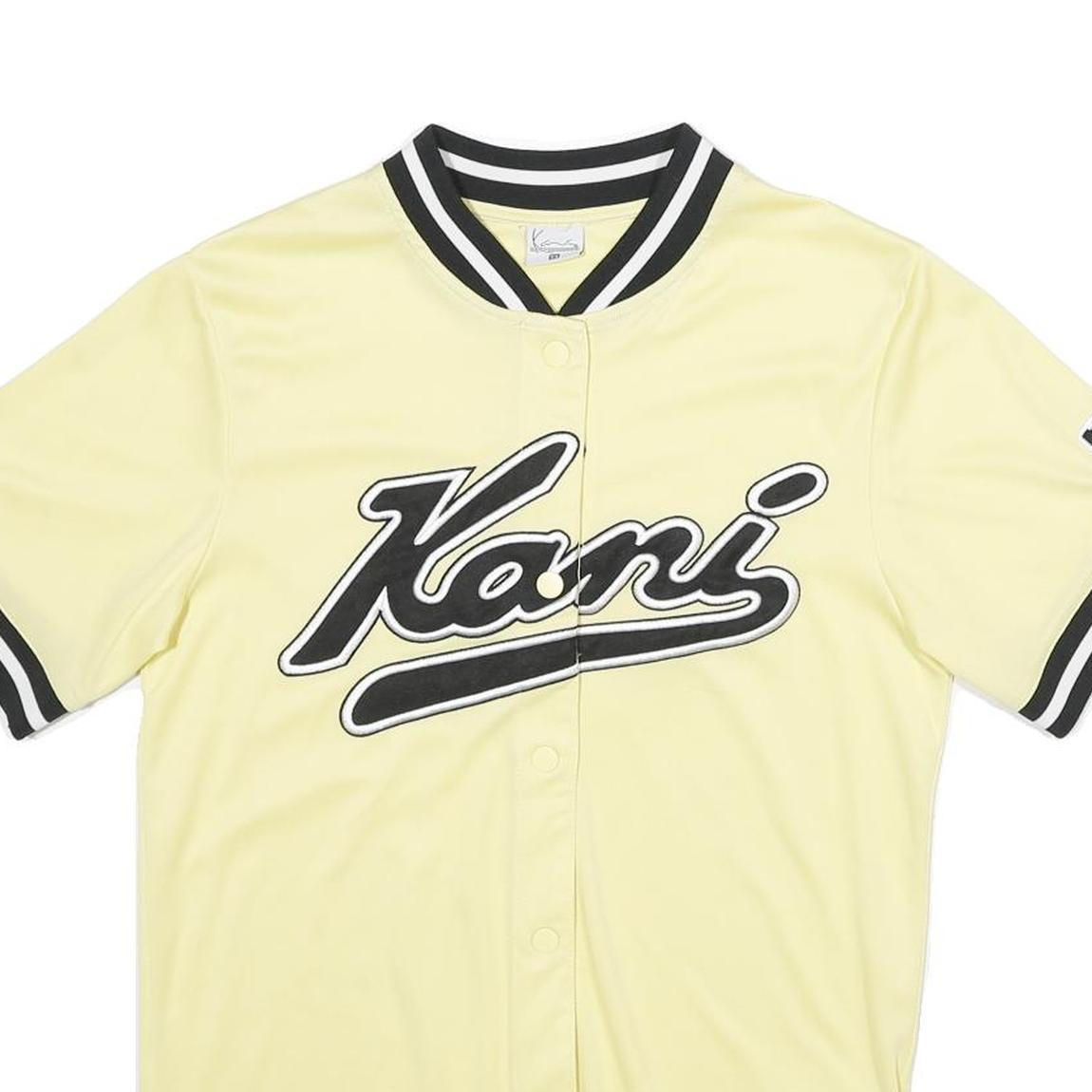 KARL KANI Mens Yellow Black Baseball Style XS Short Sleeve Crew Neck Kani Logo