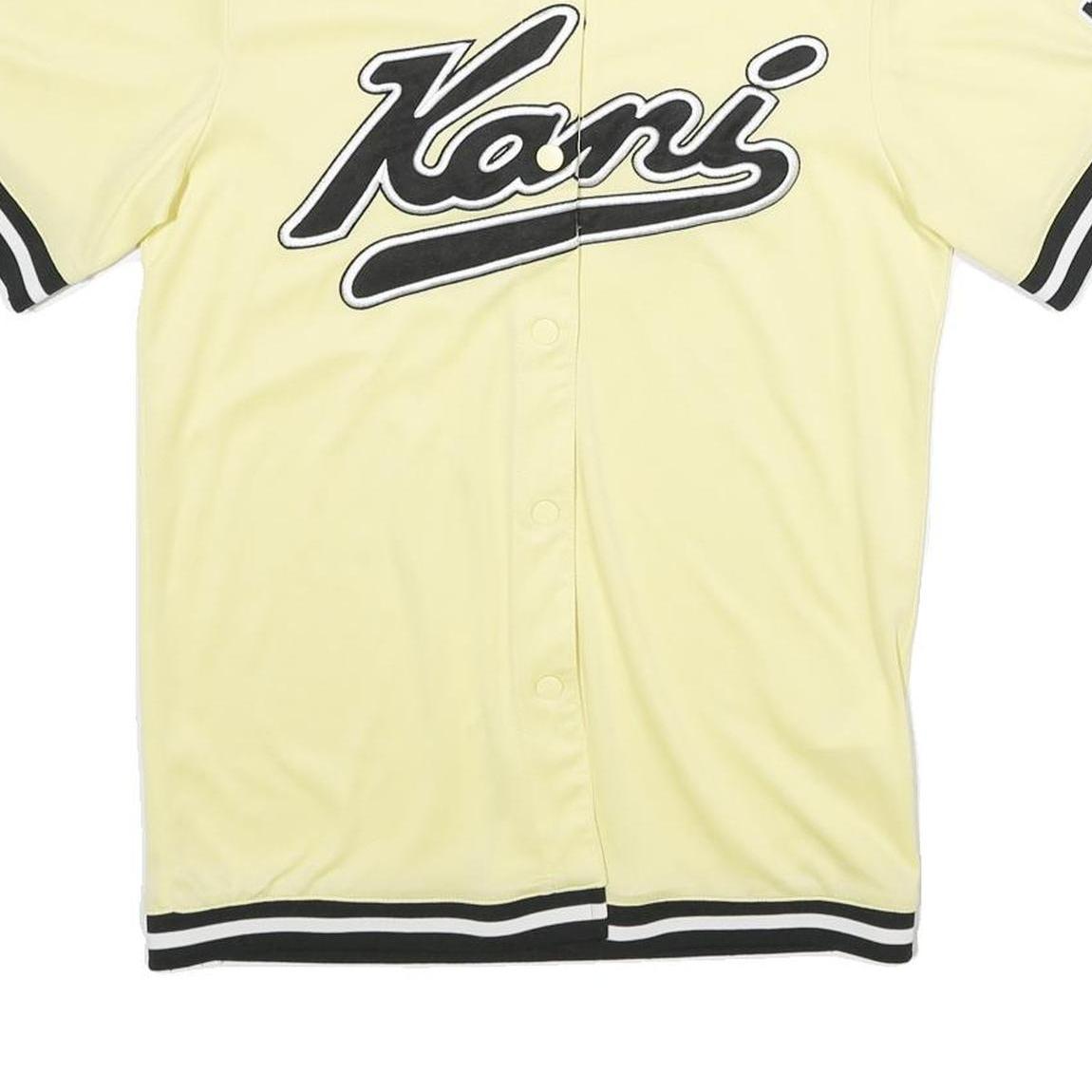 KARL KANI Mens Yellow Black Baseball Style XS Short Sleeve Crew Neck Kani Logo