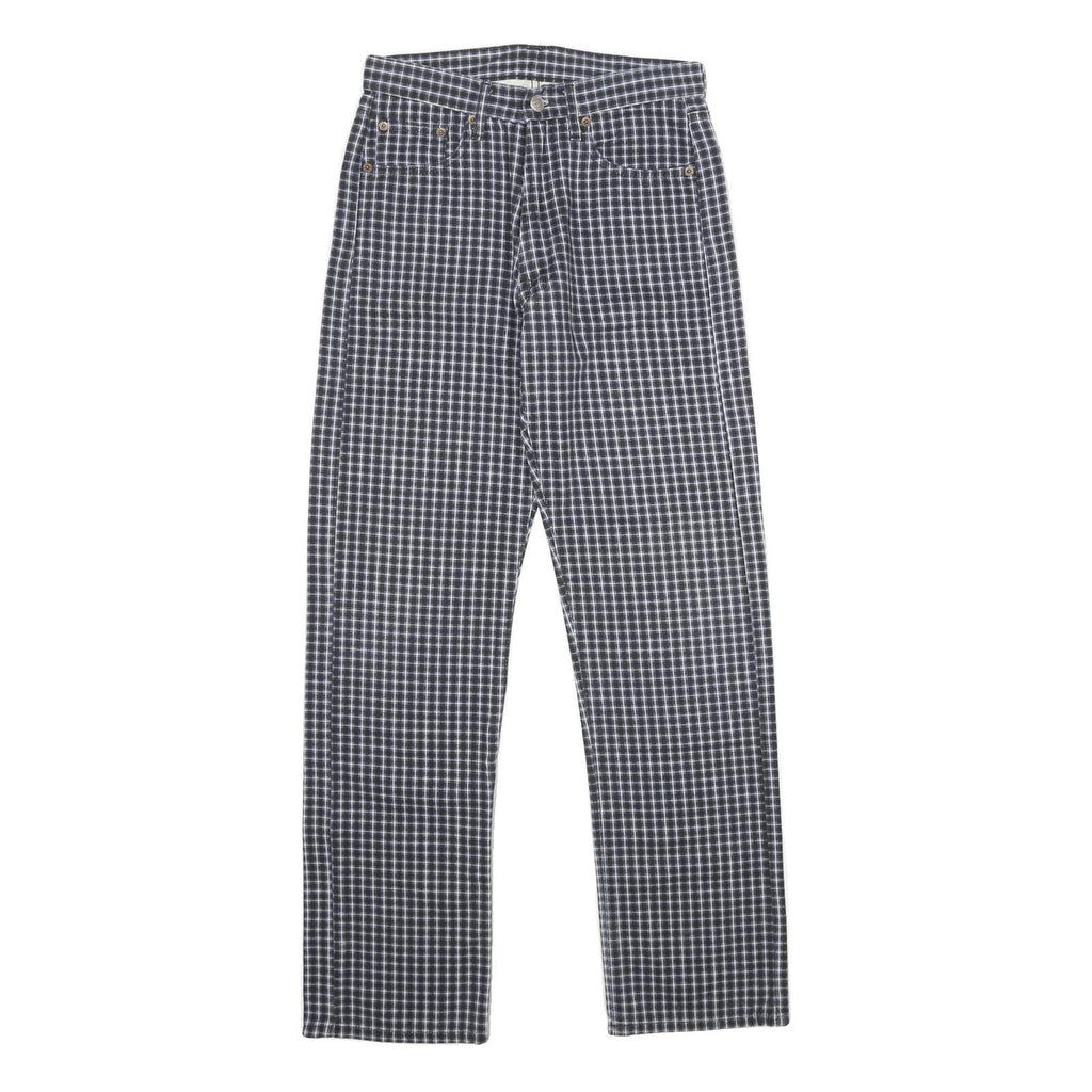 REPLAY Womens Regular Fit Blue Check Straight Leg Trousers W26 L30 Cotton Zip