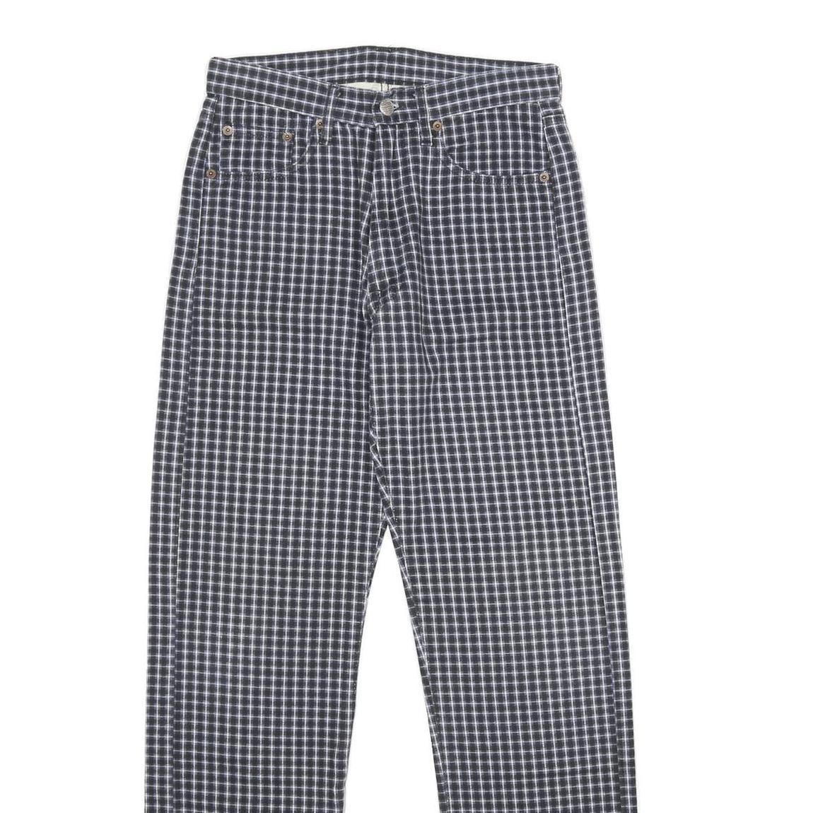 REPLAY Womens Regular Fit Blue Check Straight Leg Trousers W26 L30 Cotton Zip