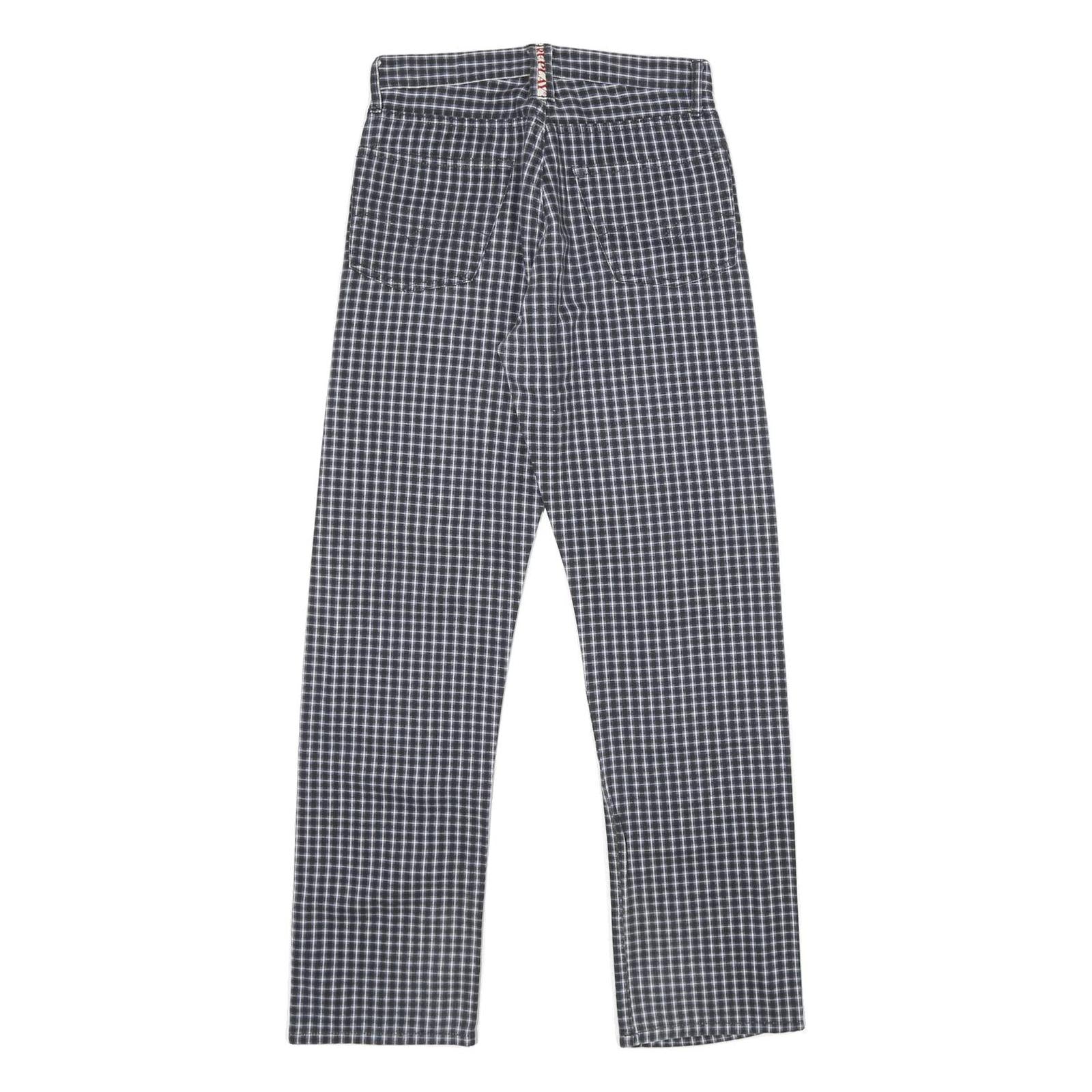 REPLAY Womens Regular Fit Blue Check Straight Leg Trousers W26 L30 Cotton Zip